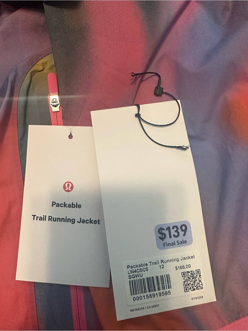 lululemon🍋Packable Trail Running Multicolor Hooded Jacket Size 12 NWT💖🧡💙 - Picture 16 of 16
